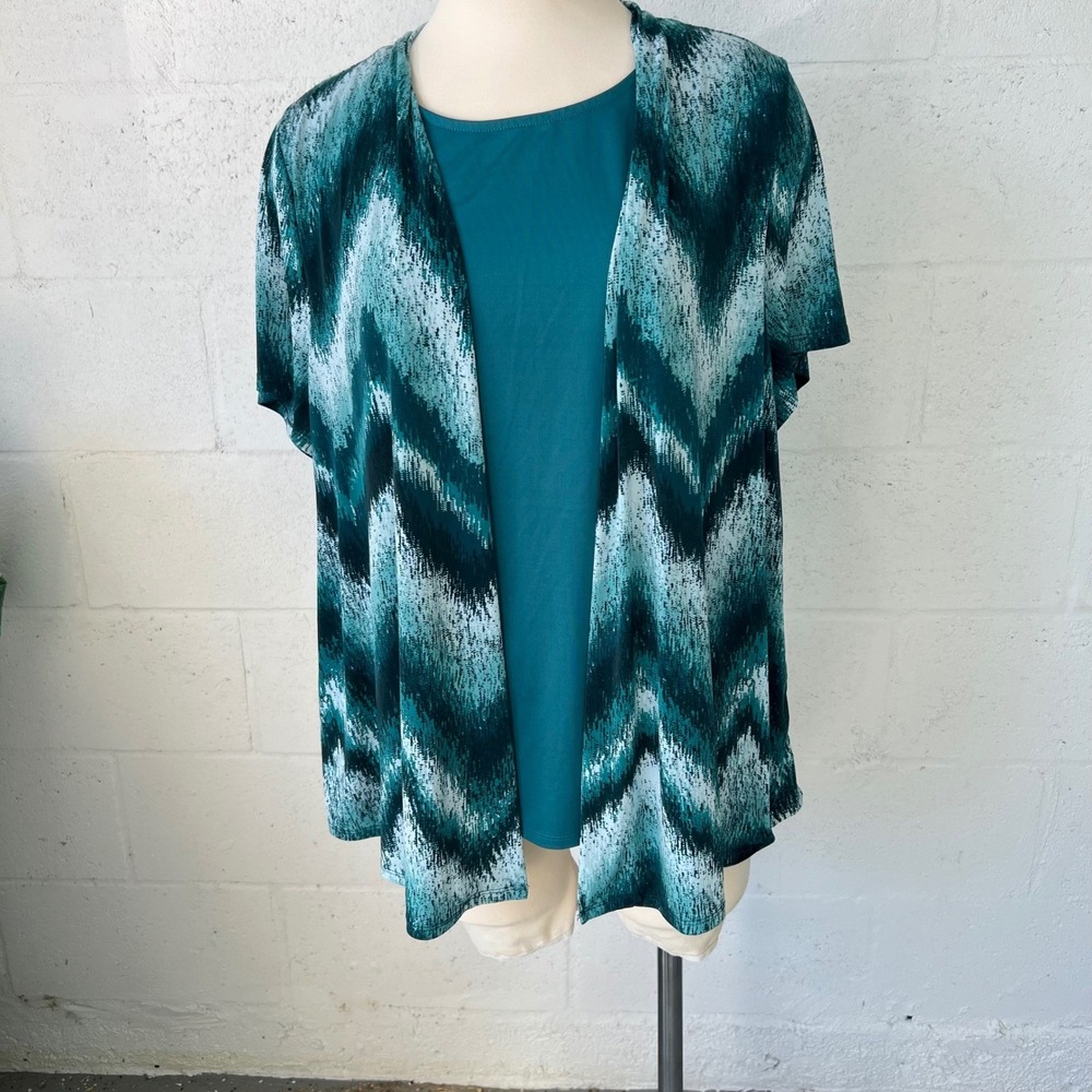 Cocomo Woman Womens 2-in-1‎ Layered Top Chevron Print Teal Green 2X